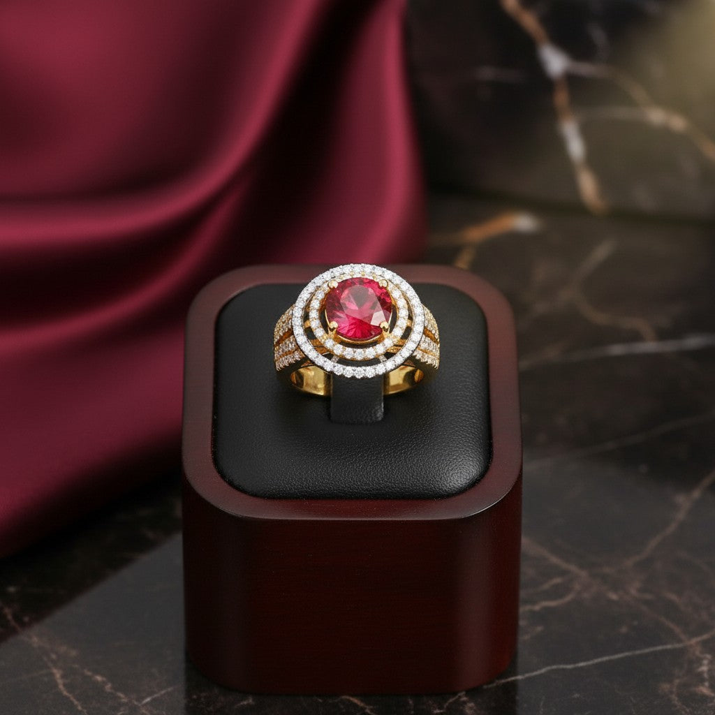 1581-Pretty Precious American Diamond Finger Ring for Women & Girls | Gold Plated AD Ring | Adjustable Elegant Party, Wedding & Daily Wear Jewellery-Ruby