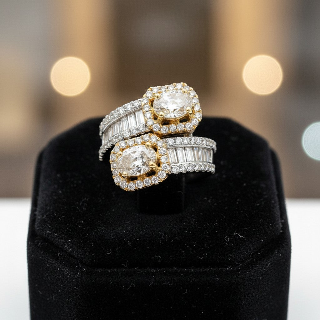 1589-Pretty Precious American Diamond Finger Ring for Women & Girls | Gold Plated AD Ring | Adjustable Elegant Party, Wedding & Daily Wear Jewellery-White