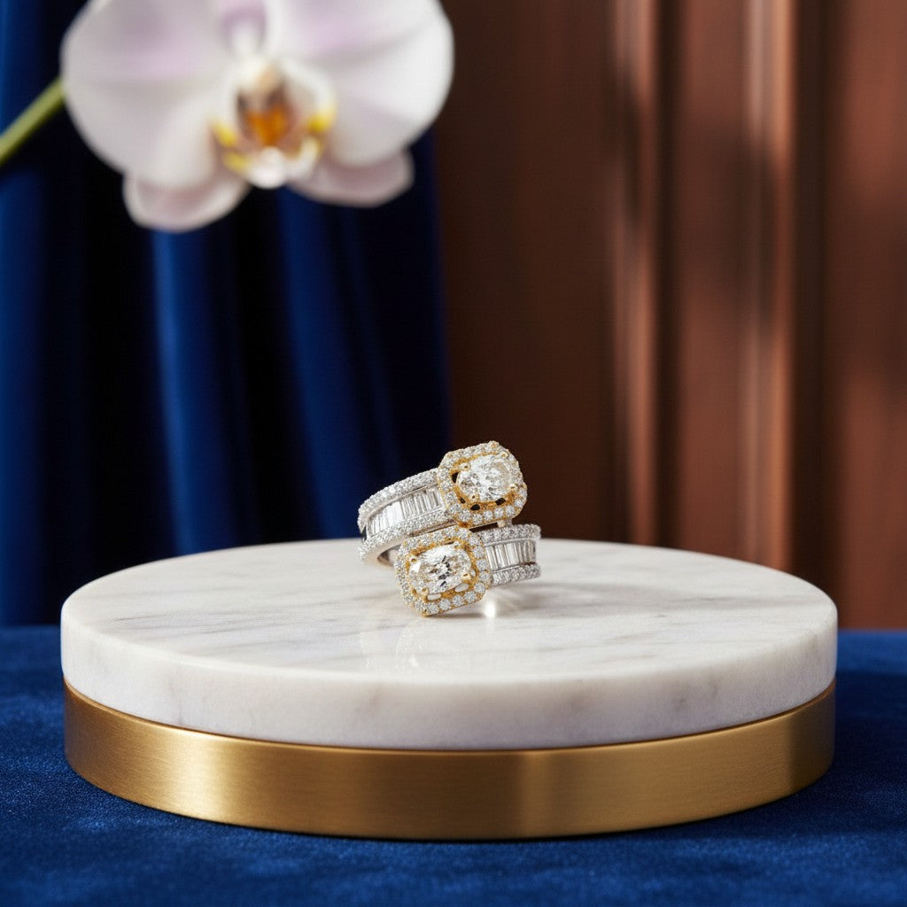 1589-Pretty Precious American Diamond Finger Ring for Women & Girls | Gold Plated AD Ring | Adjustable Elegant Party, Wedding & Daily Wear Jewellery-White