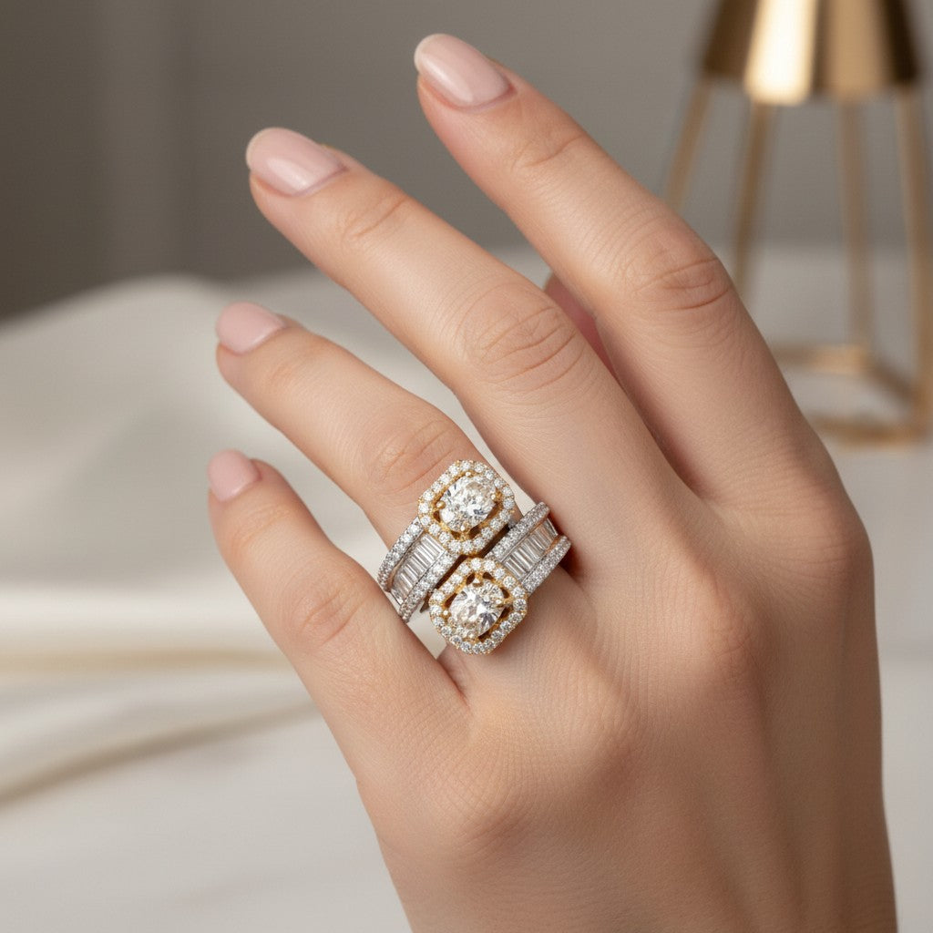 1589-Pretty Precious American Diamond Finger Ring for Women & Girls | Gold Plated AD Ring | Adjustable Elegant Party, Wedding & Daily Wear Jewellery-White