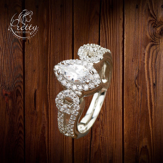 429427-Cz Delicate Ring With Rhodium 2 Tone Plating-Silver