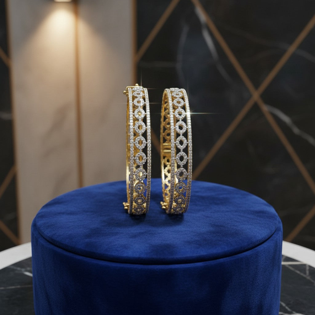 1593 Women’s American Diamond Bangles – Elegant and Stylish Daily & Party Wear Jewellery With 2 Tone Plating-Size 2.4 (openable)
