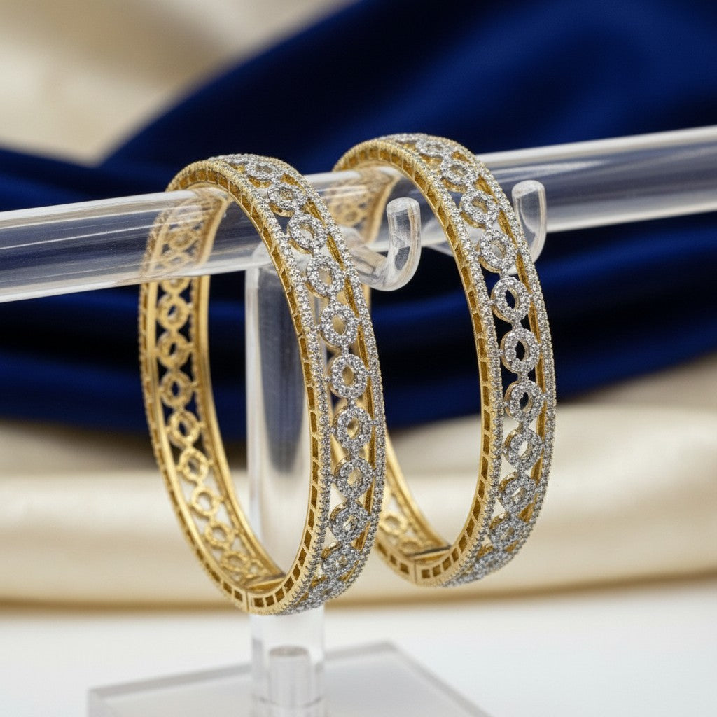 1593 Women’s American Diamond Bangles – Elegant and Stylish Daily & Party Wear Jewellery With 2 Tone Plating-Size 2.4 (openable)