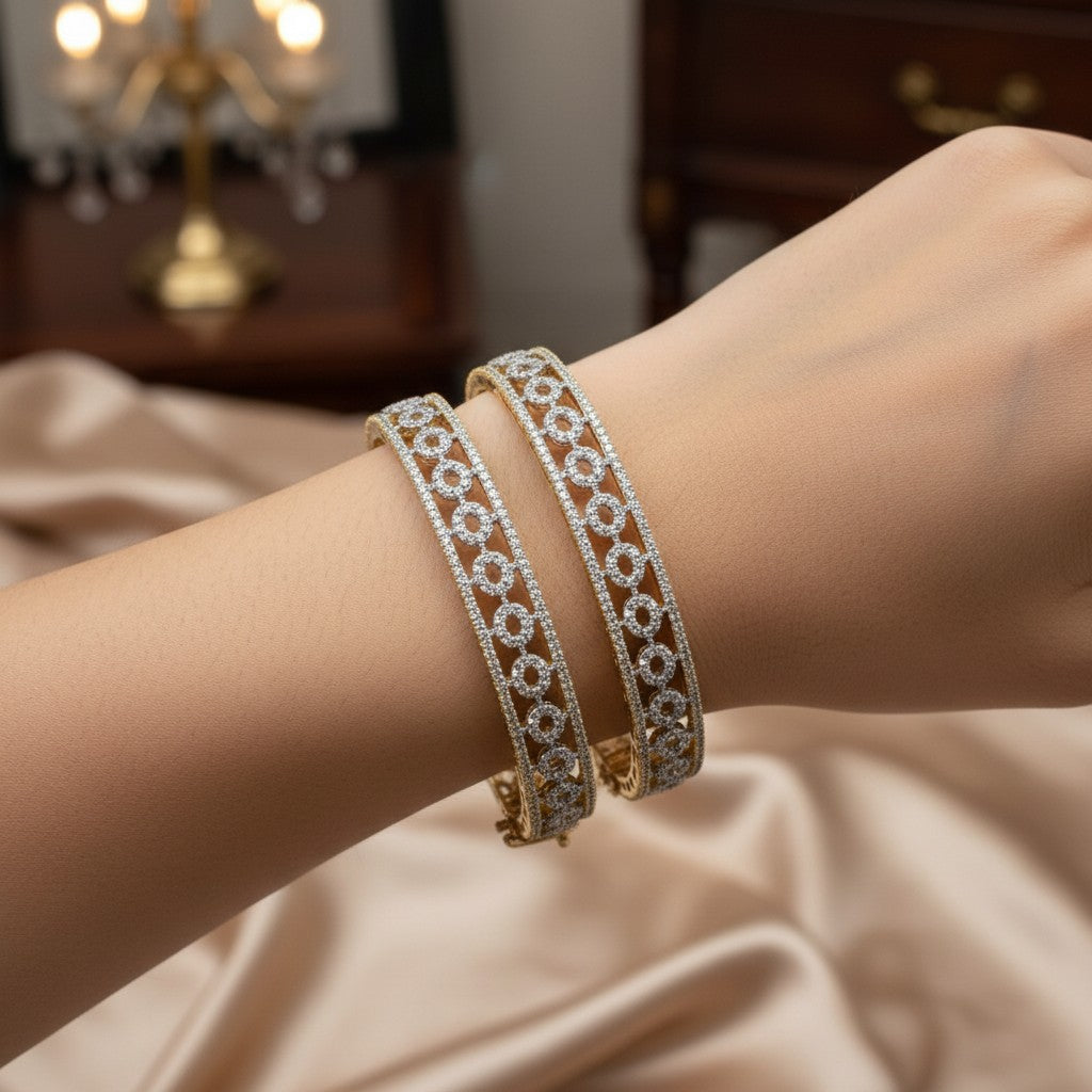 1593 Women’s American Diamond Bangles – Elegant and Stylish Daily & Party Wear Jewellery With 2 Tone Plating-Size 2.4 (openable)