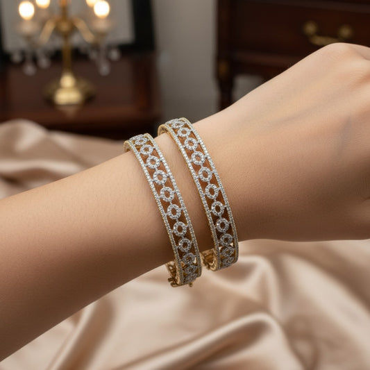 1593 Women’s American Diamond Bangles – Elegant and Stylish Daily & Party Wear Jewellery With 2 Tone Plating-Size 2.4 (openable)