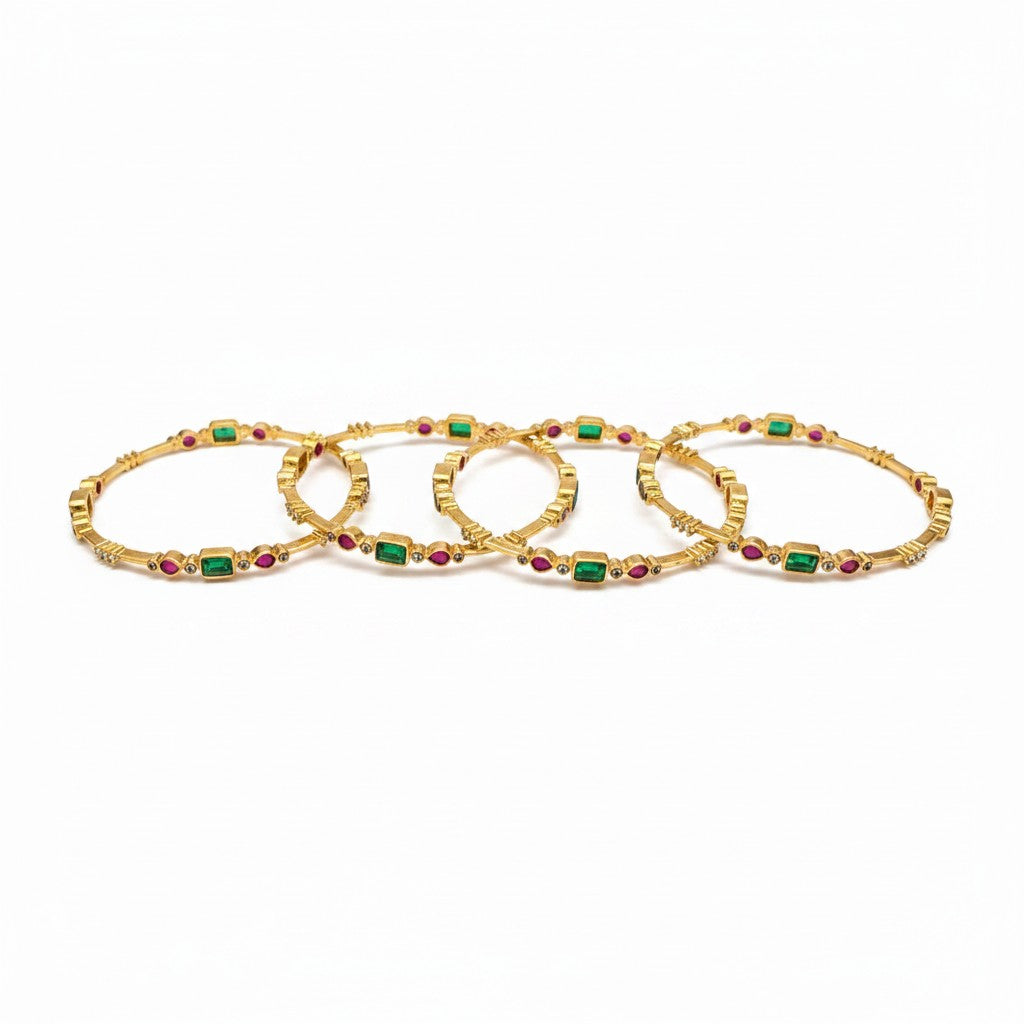 1598-Pretty Precious Gold Plated Cubic Zirconia/American Diamond Traditional Bangles/Bracelet Set of 2 for Women and Girls- Ruby Green (Size 2.8)