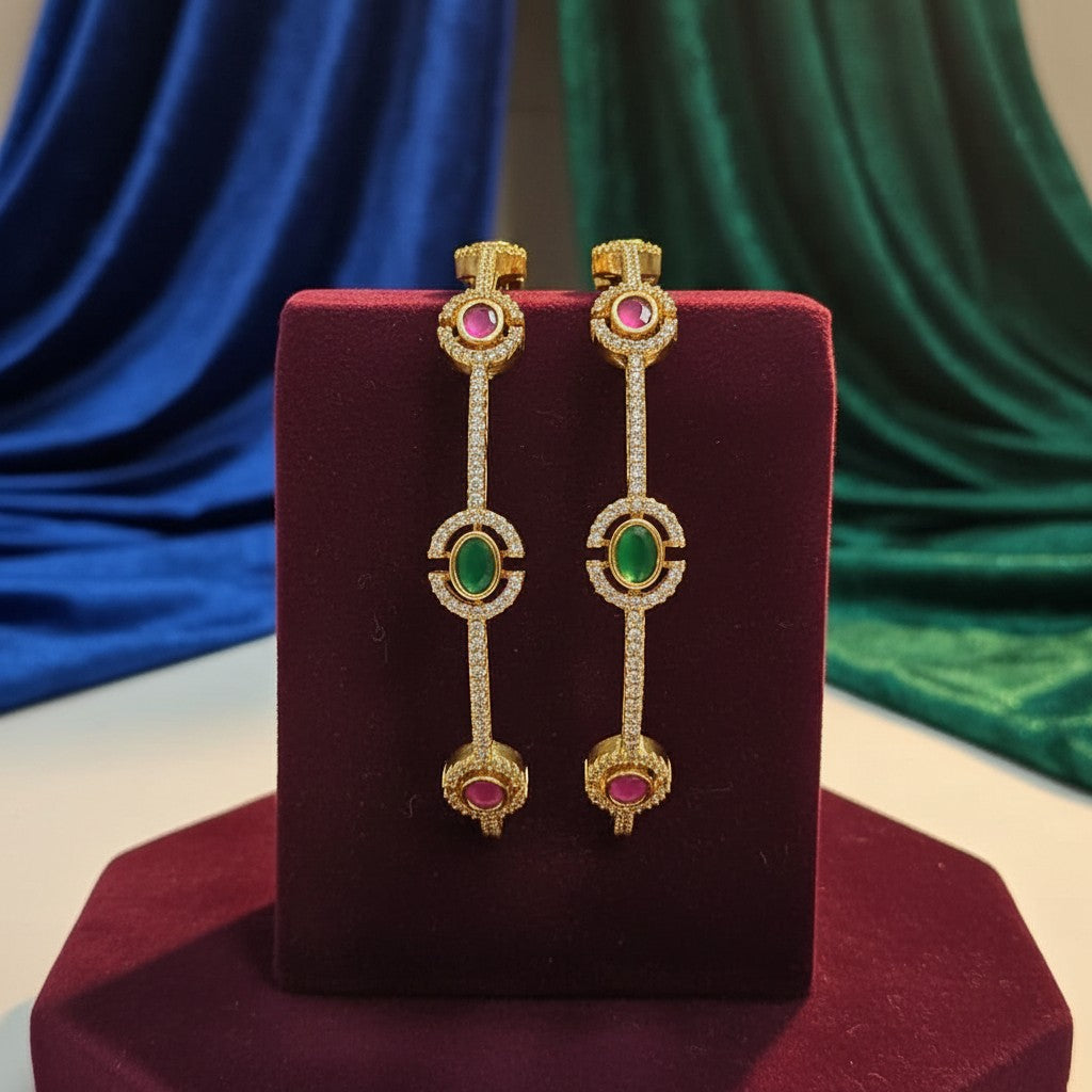 1600-Pretty Precious Gold Plated Cubic Zirconia/American Diamond Traditional Bangles/Bracelet Set of 2 for Women and Girls- Ruby Green (Size 2.8)