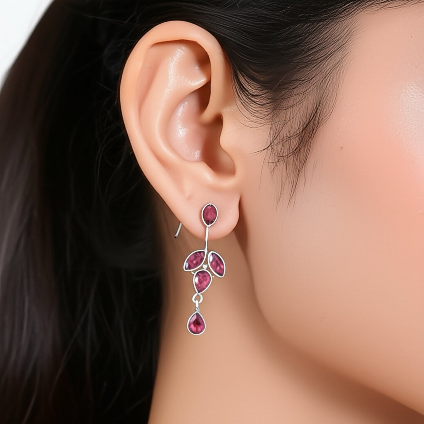 91999-ERO Pretty Precious Fashion Oxidised Silver Stylish Party Wear Earrings for Women and Girls-Ruby