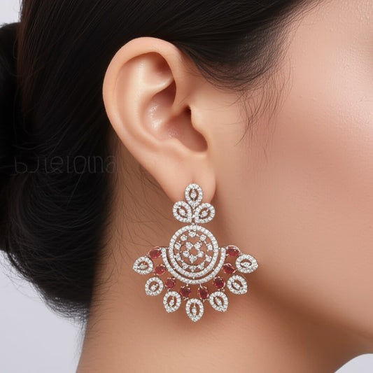 420228-R Earring With Rhodium Plating-Ruby