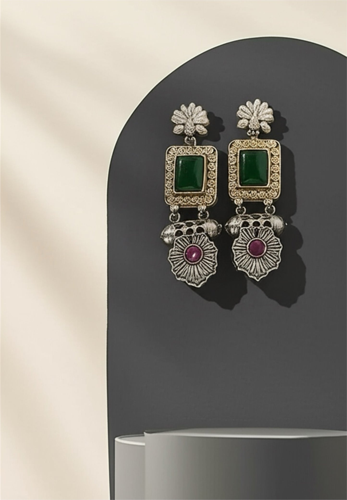 808637 Pretty Precious Fashion Oxidised Silver Stylish Party Wear Earrings for Women and Girls-Ruby Green