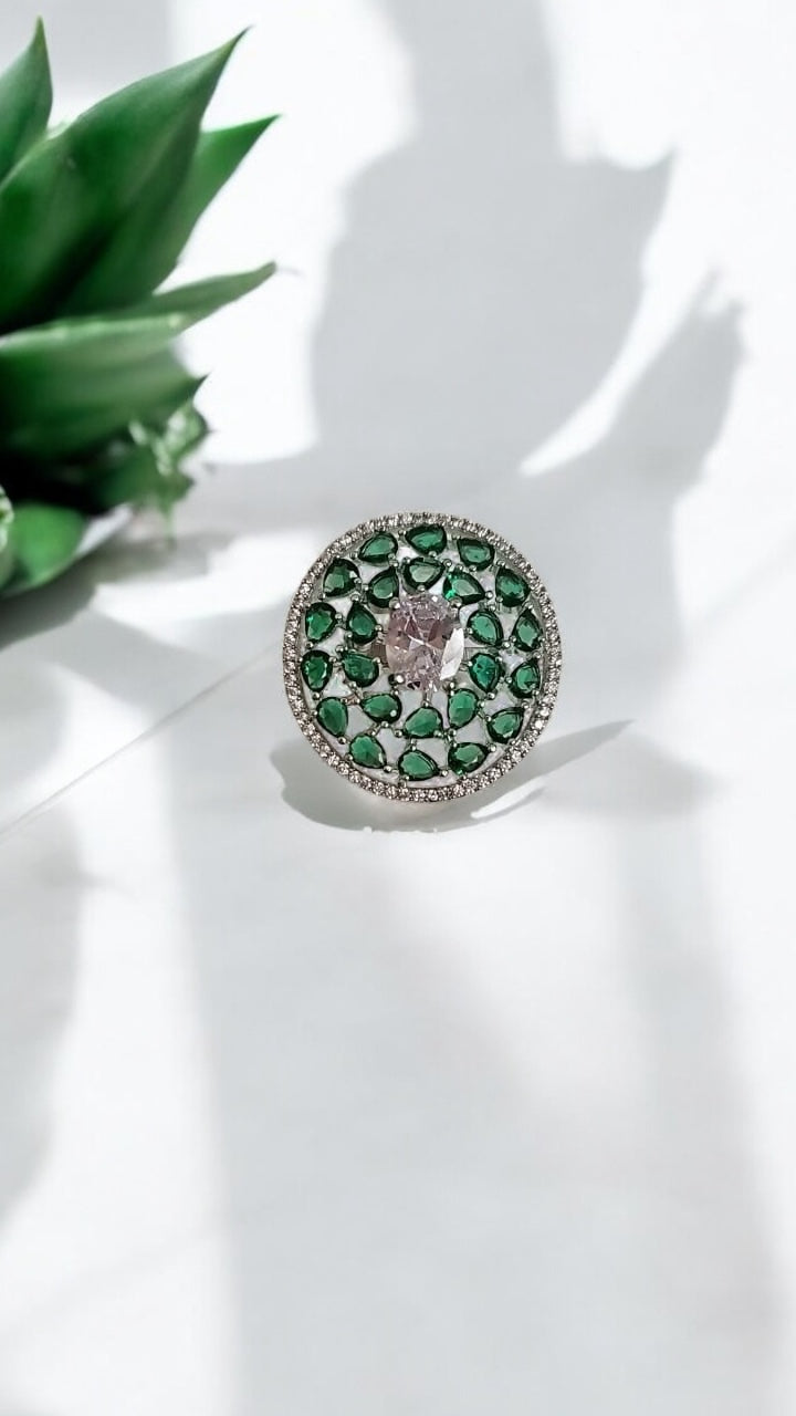 5093 Cz Adjustable Ring Green