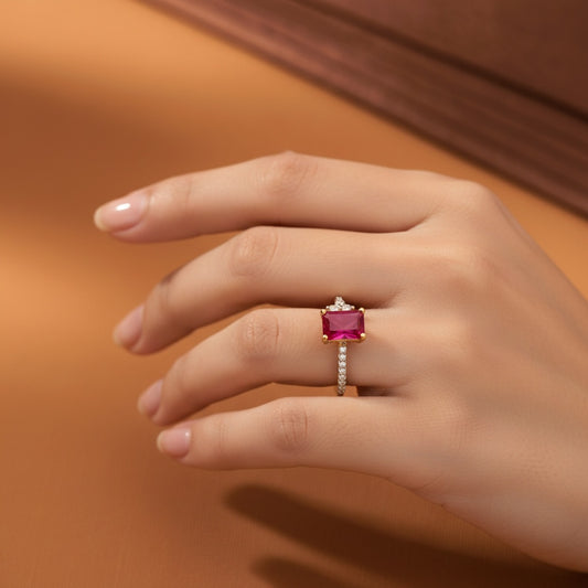 433563 American Diamond Adjustable Ring With 2 Tone Plating-Ruby