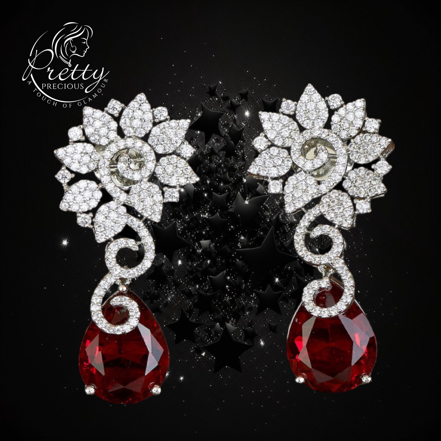 428000 Cubic Zirconia Short Earring With Rhodium Plating-Rani