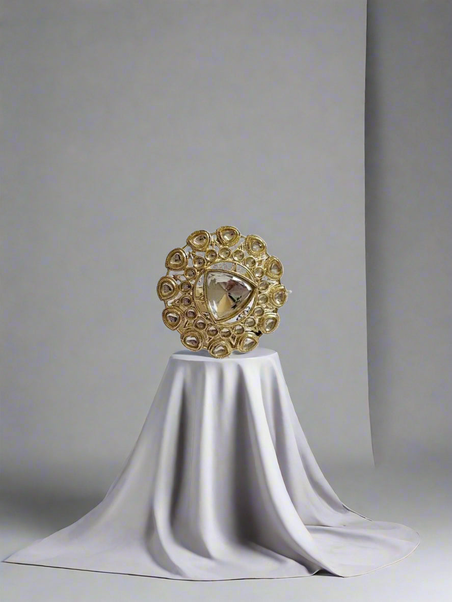 110520-Indo Western Classic Ring With Gold Plating-White