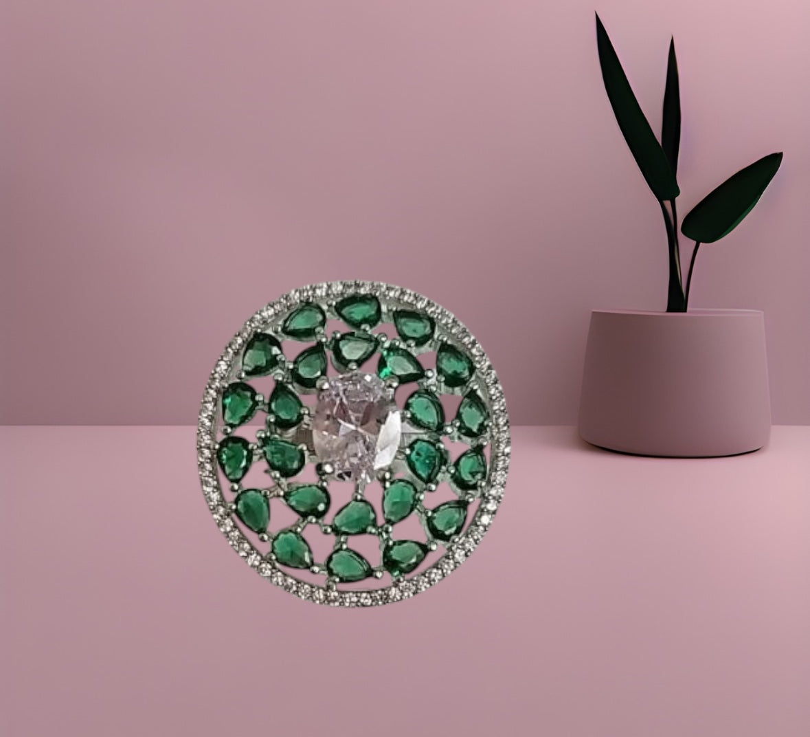 5093 Cz Adjustable Ring Green