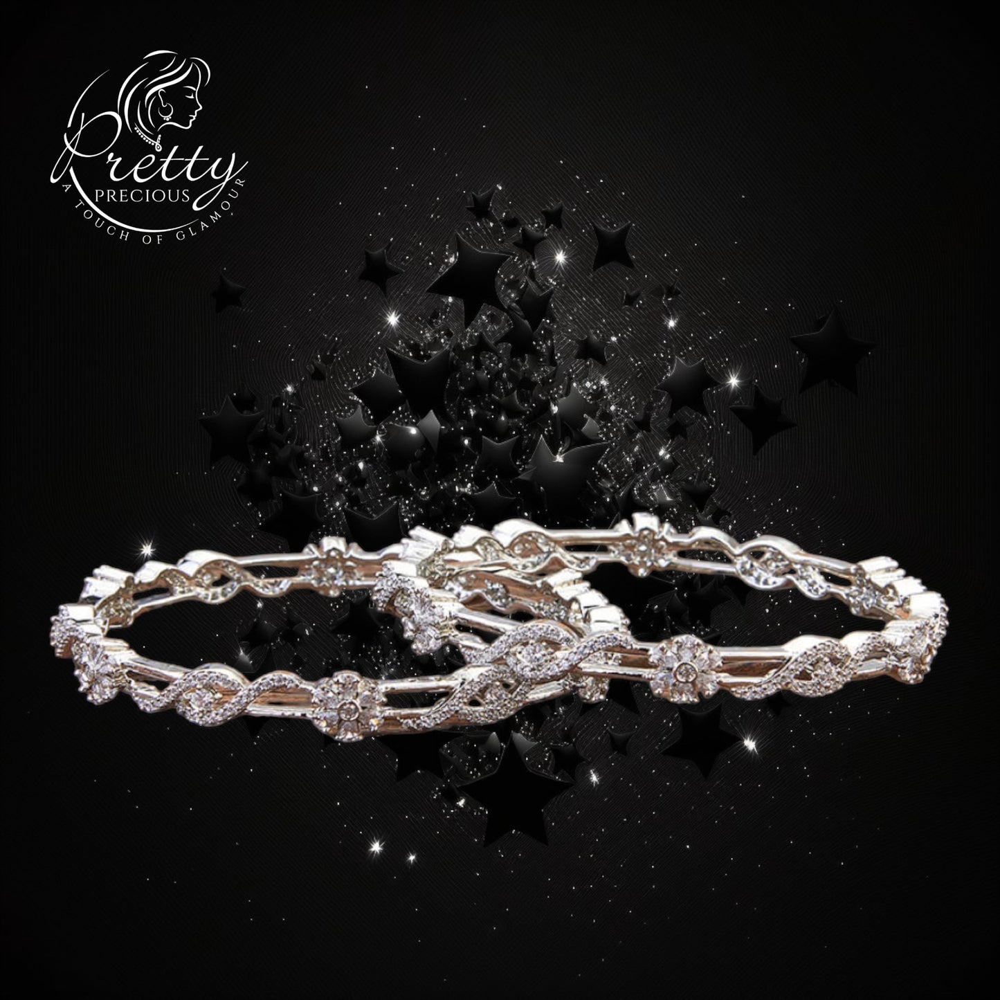 425588 Cubic Zirconia Delicate Bangles With Rhodium Plating-Size 2.4