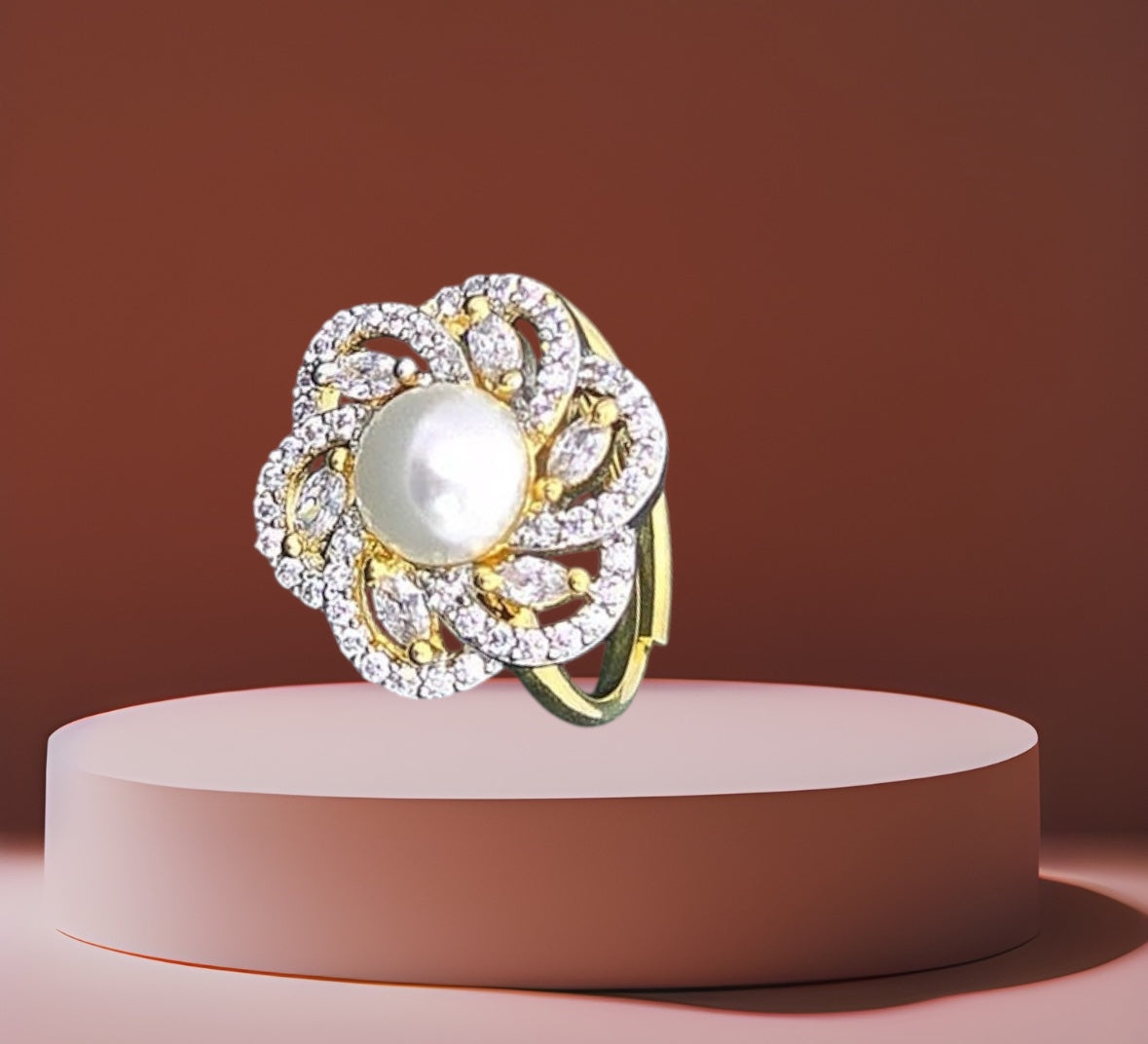 437349 Cz Adjustable Ring 2 Tone