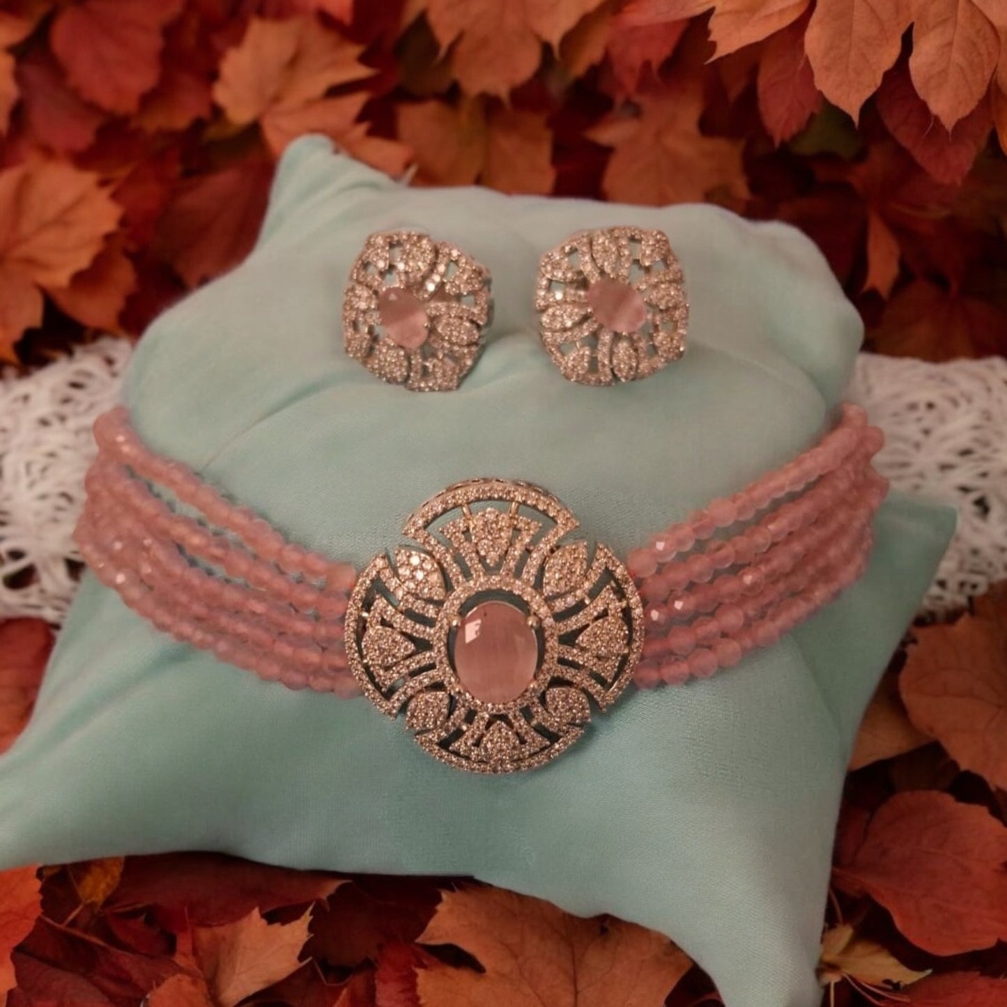 435159 Cz Delicate Necklace Pink