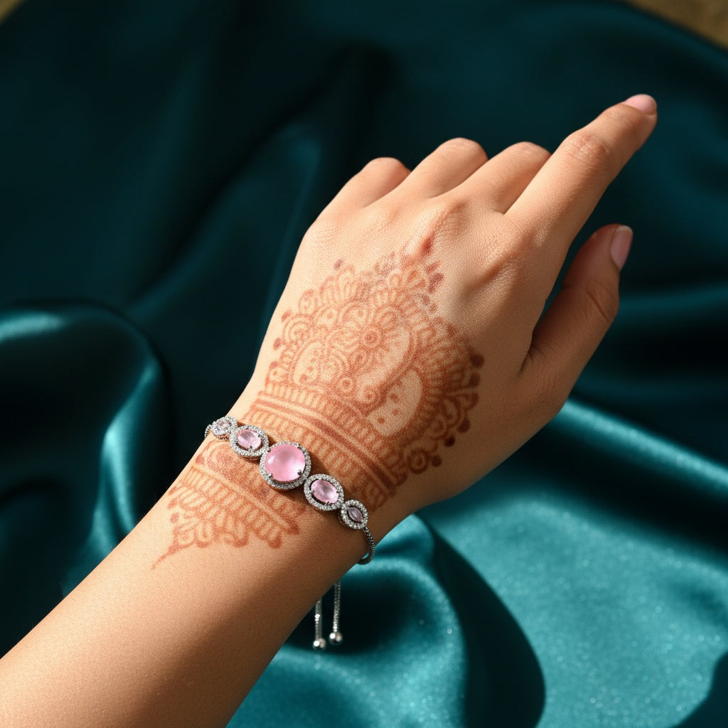 436309 Cz Classic Bracelet With Rhodium Plating-Pink