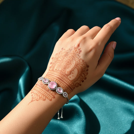 436309 Cz Classic Bracelet With Rhodium Plating-Pink