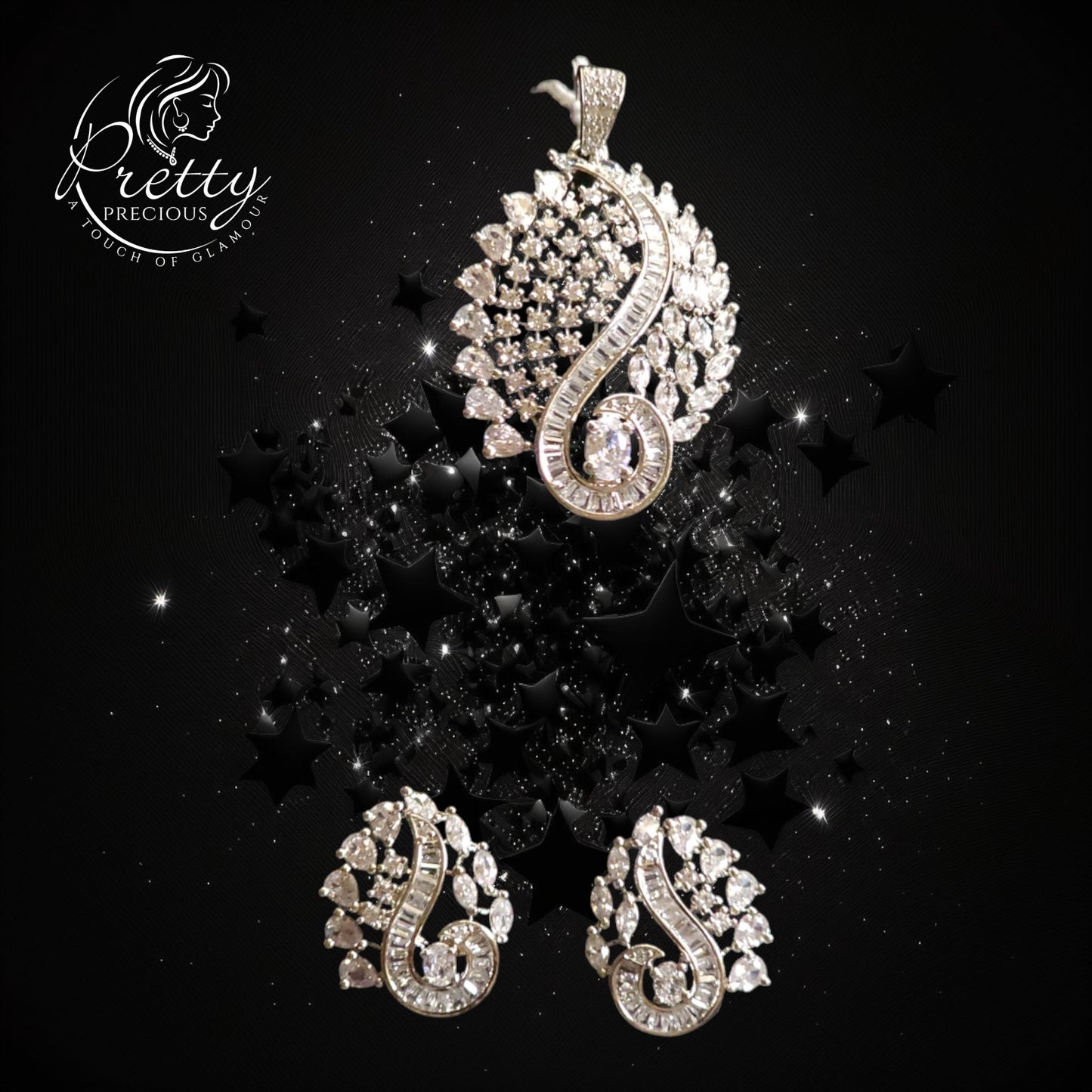 425519 Cubic Zirconia Classic Pendant Set With 2 Tone Plating