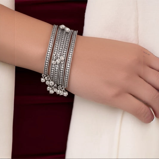 92009-KDO Bangles With Oxidised Plating (set of 4) -Size 2.4