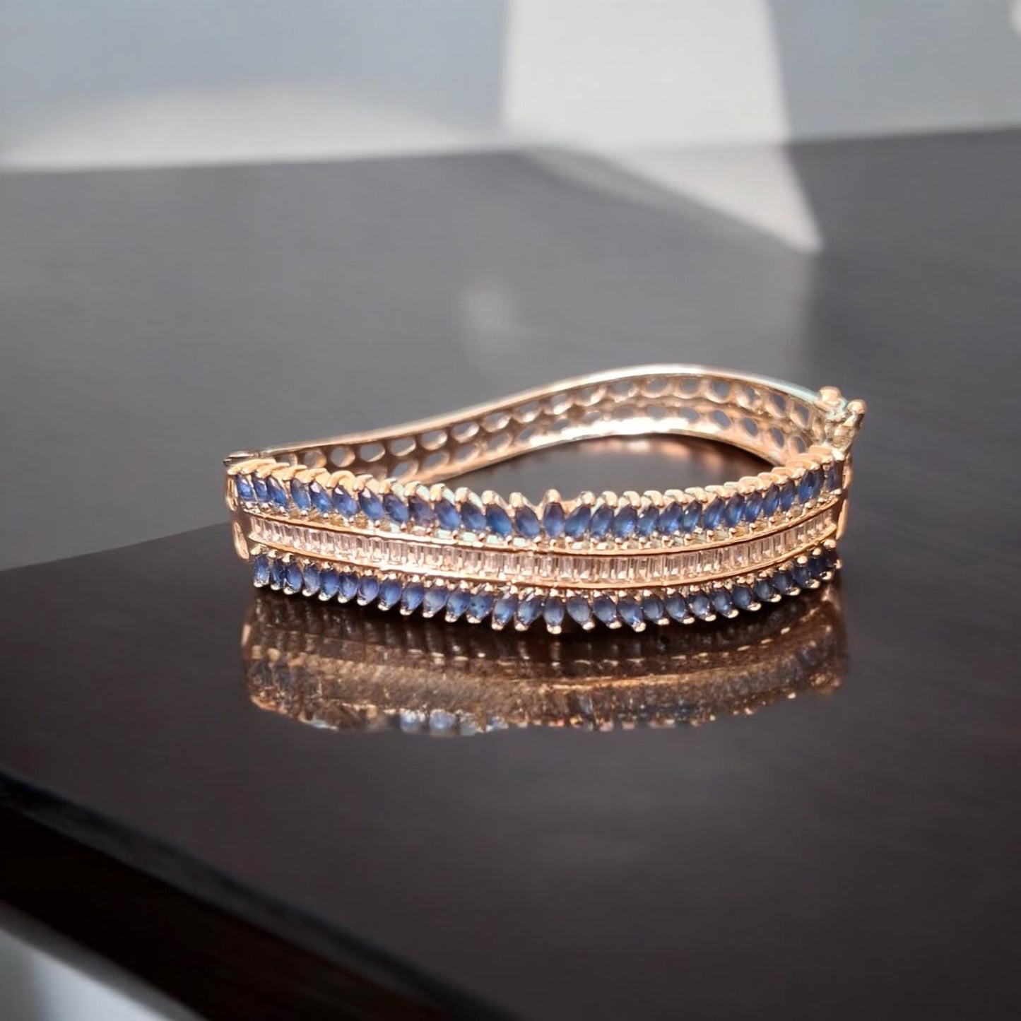 40191 Cubic Zirconia Classic Kada With Rhodium Plating-Blue