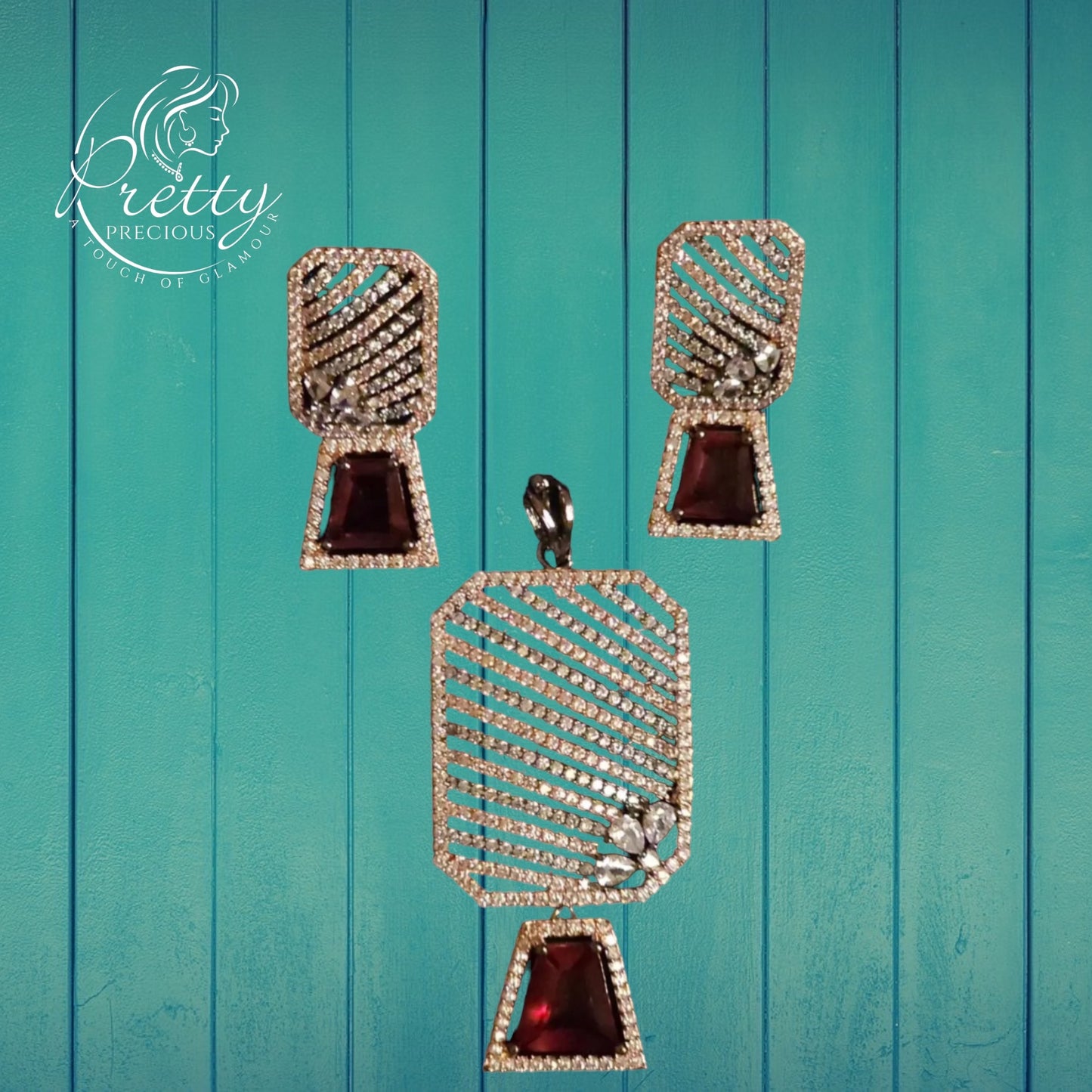 417674 Cz Classic Pendant Set With 2 Tone Plating