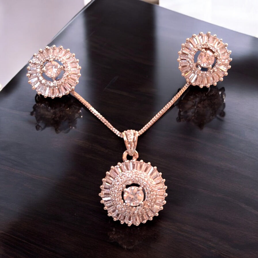 92259-PS-American Diamond Delicate Pendant Set With Rhodium Plating-Design 2