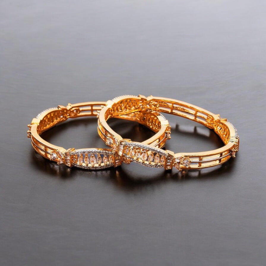 435065 Cz Bangles With Two Tone Plating-Size 2.6