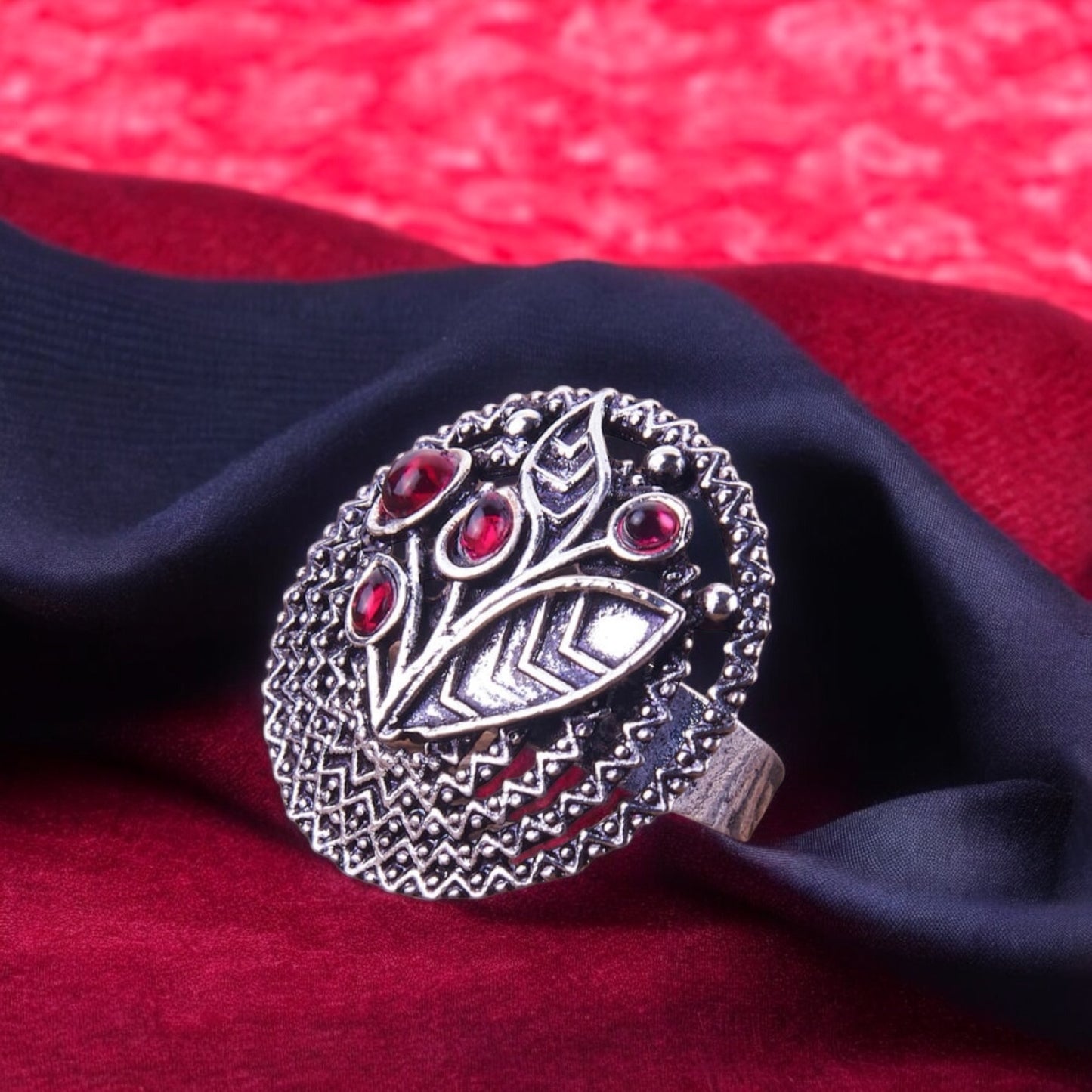 803549 Adjustable Ring With Oxidised Plating