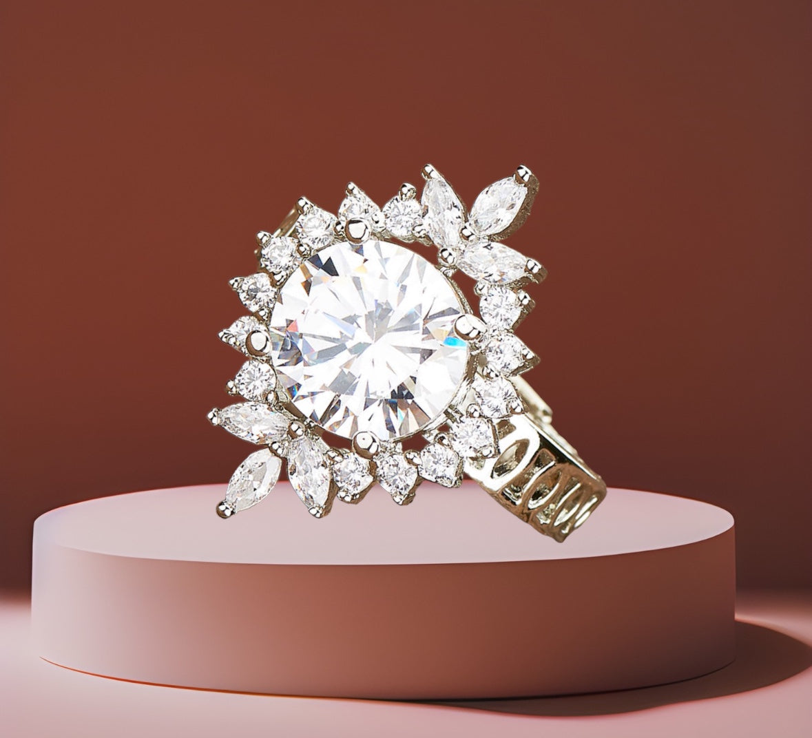 429226-American Diamond Adjustable Ring With Rhodium Plating-White