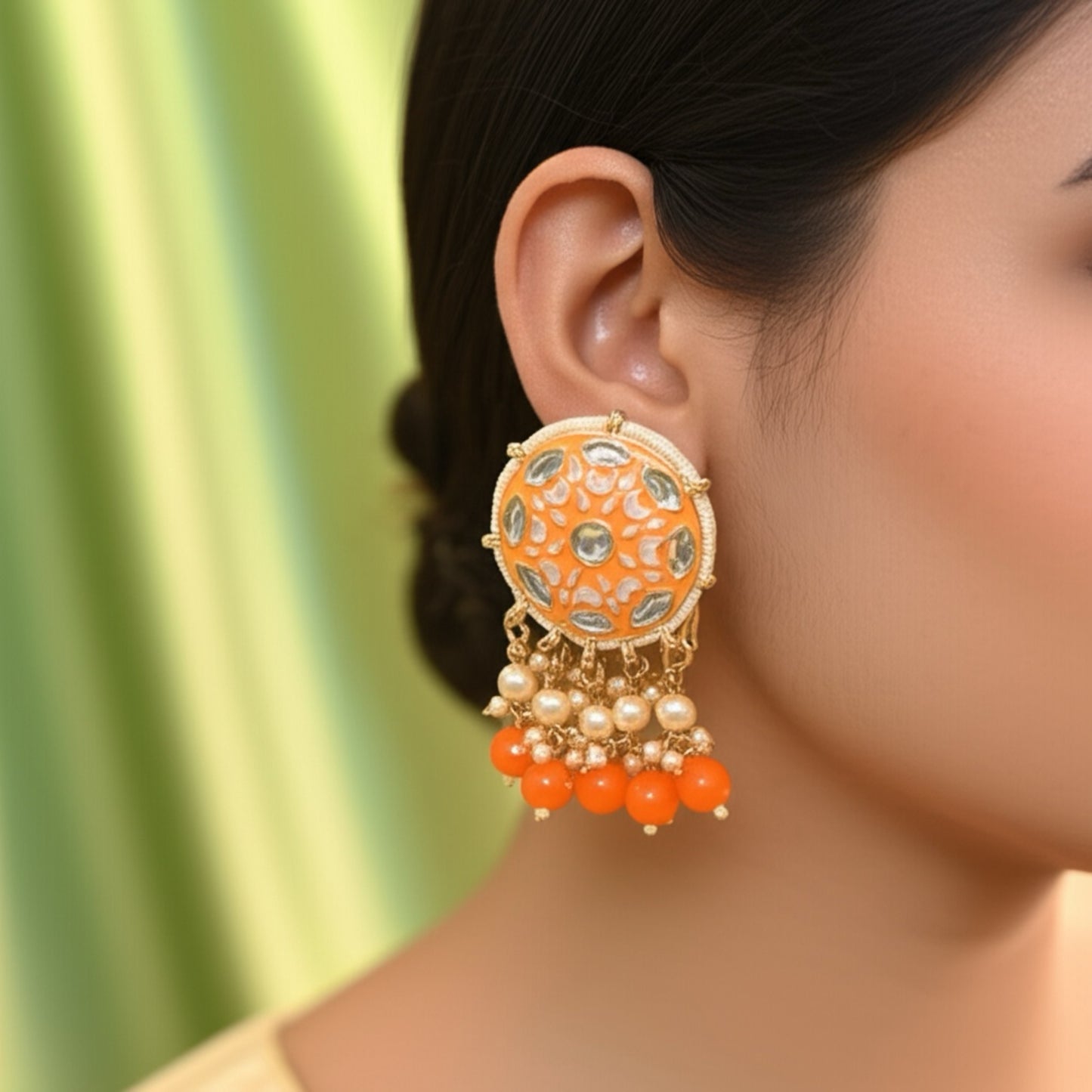 30115-Indo Western (Kundan) Earring-Peach