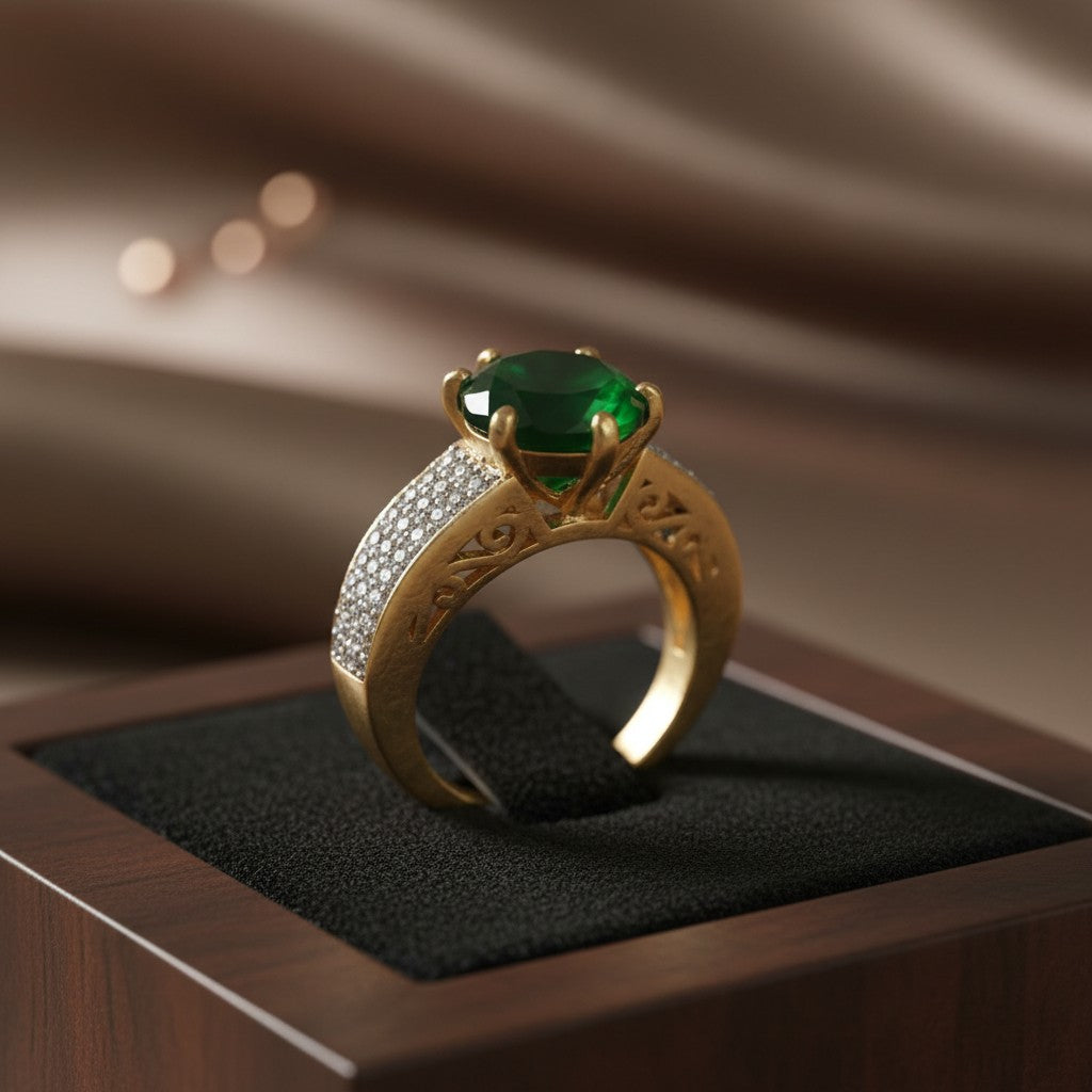 91259-RN Cz Adjustable Ring Green