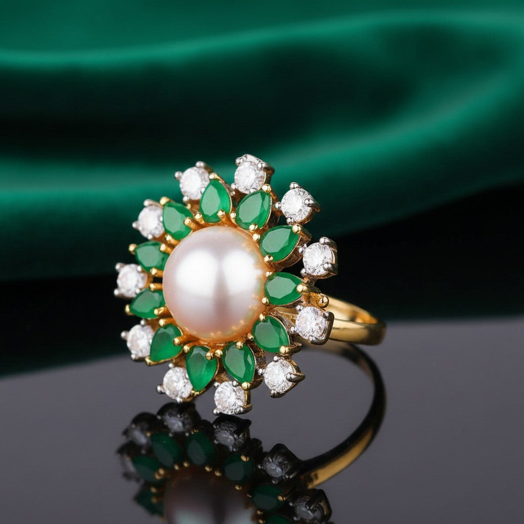 438412 Cz Classic Ring With 2 Tone Plating-Green