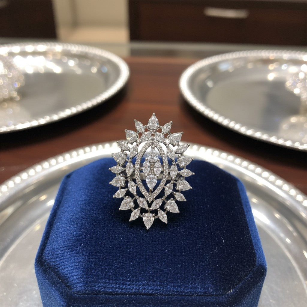 435364 Cz Adjustable Ring Silver