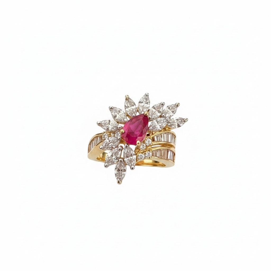1583-Pretty Precious American Diamond Finger Ring for Women & Girls | Gold Plated AD Ring | Adjustable Elegant Party, Wedding & Daily Wear Jewellery-Ruby