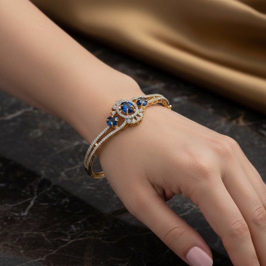 93409-KD Cubic Zirconia Classic Kada With Gold Plating-Blue