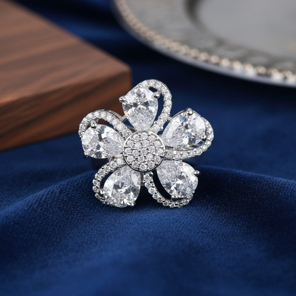 428617 Cz Adjustable Ring Silver