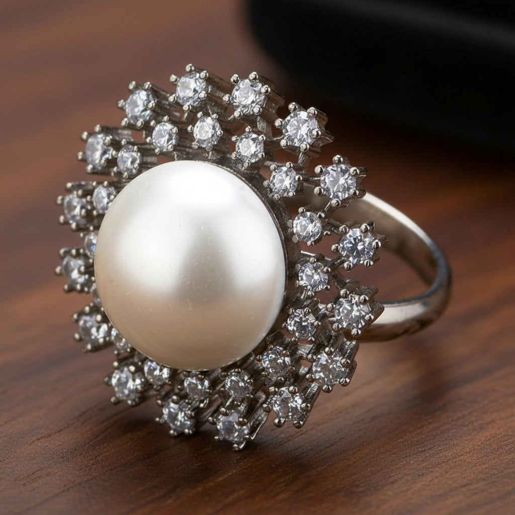 432358 Cubic Zirconia Classic Ring With 2 Tone Black Rhodium Plating-Black