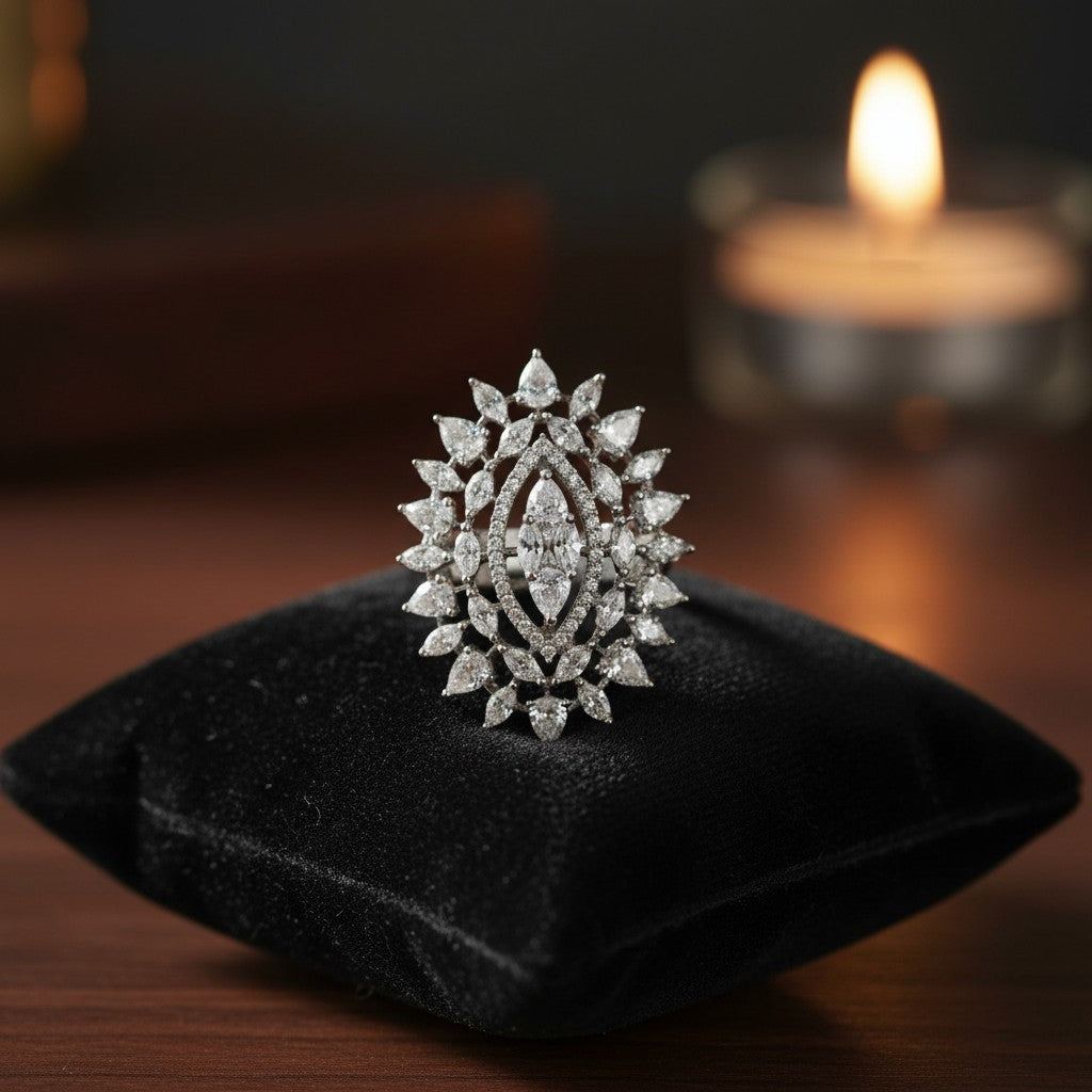 435364 Cz Adjustable Ring Silver