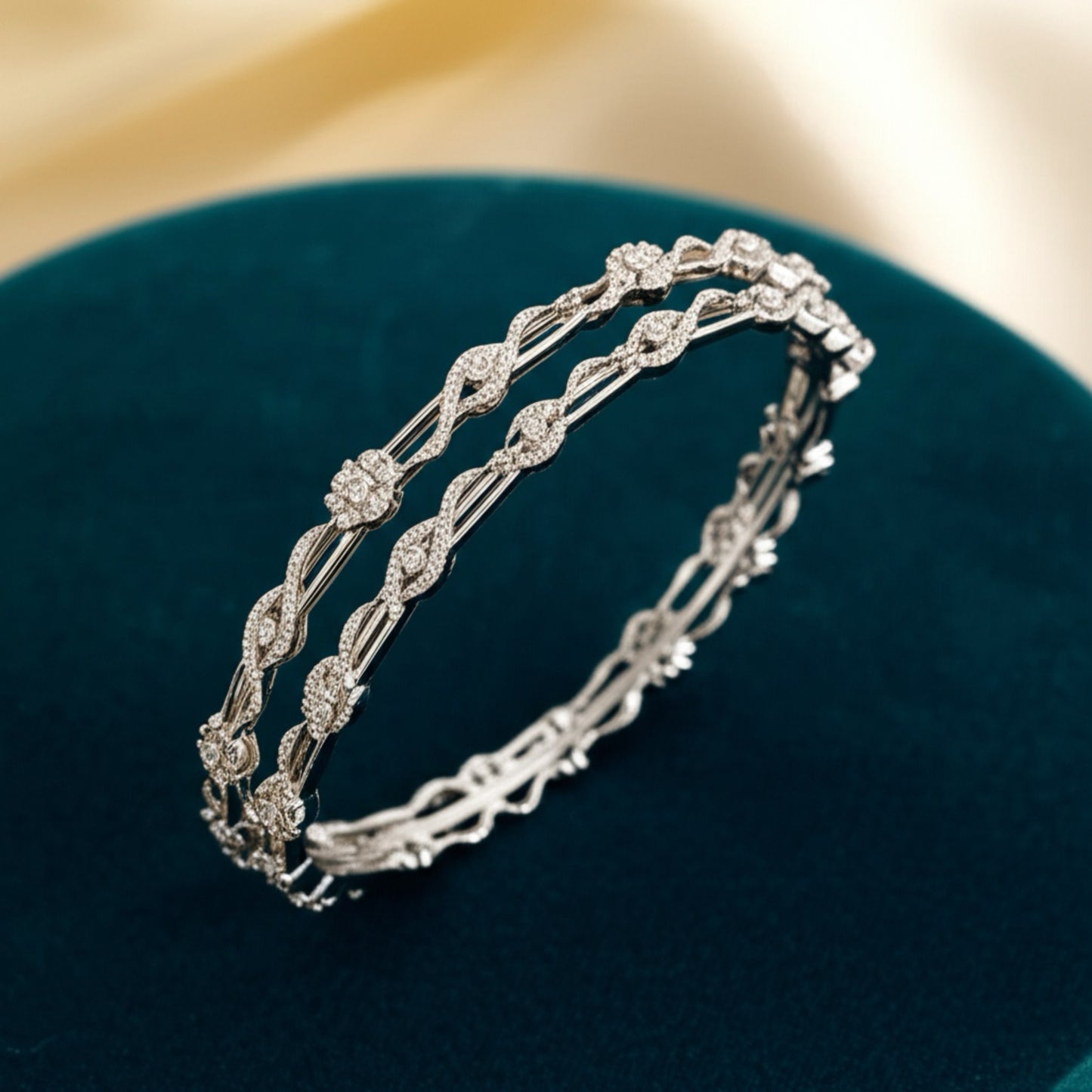 425588 Cubic Zirconia Delicate Bangles With Rhodium Plating-Size 2.4