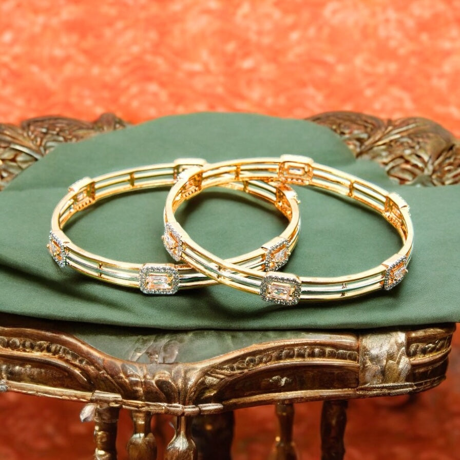 436388 Cz Bangles With Gold Plating - 2 Tone-Size 2.6