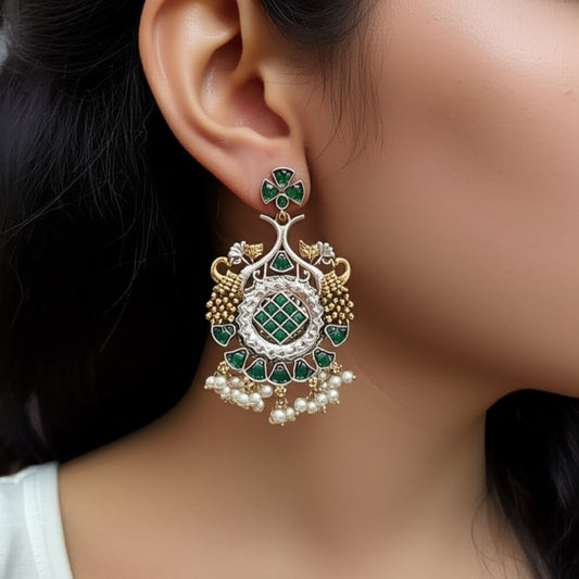 805132 Pretty Precious Fashion Oxidised Silver Stylish Party Wear Earrings for Women and Girls-Green