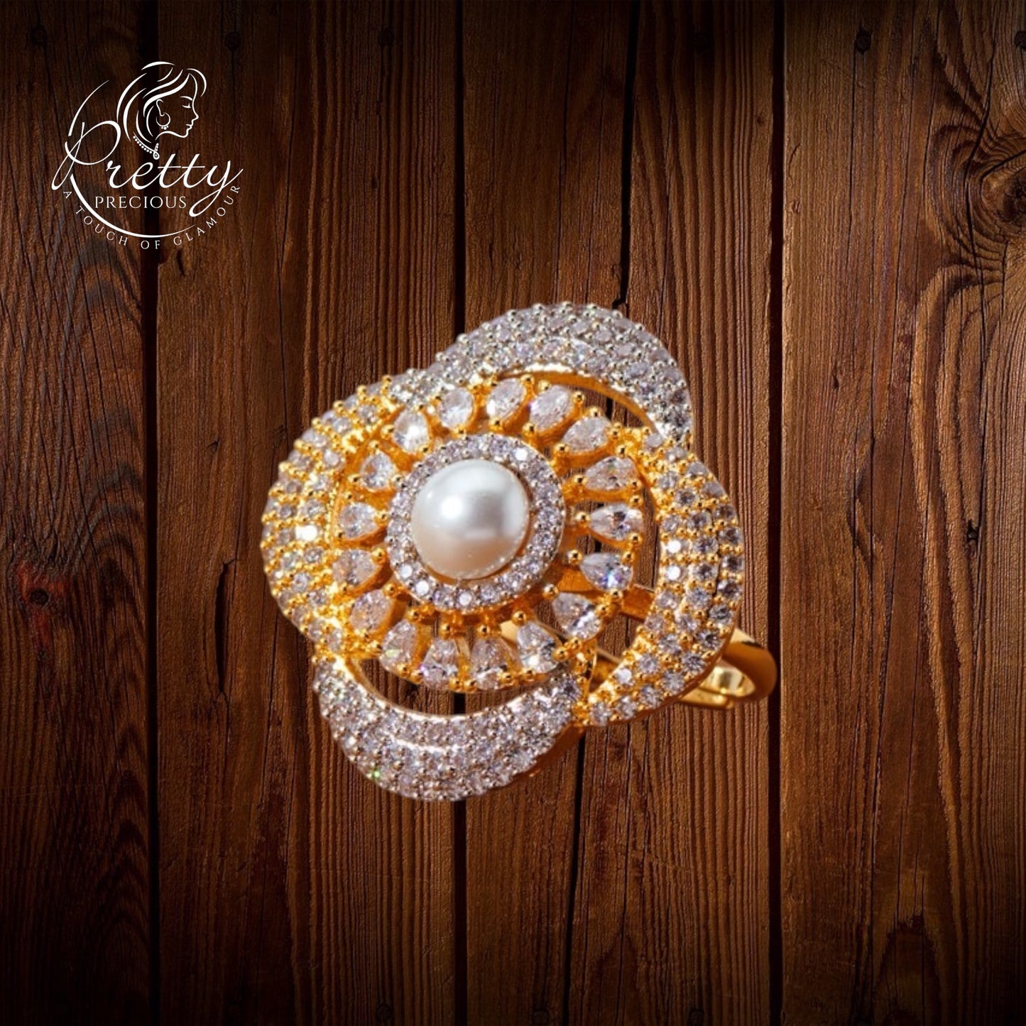 435618 Cz Adjustable Ring 2 Tone