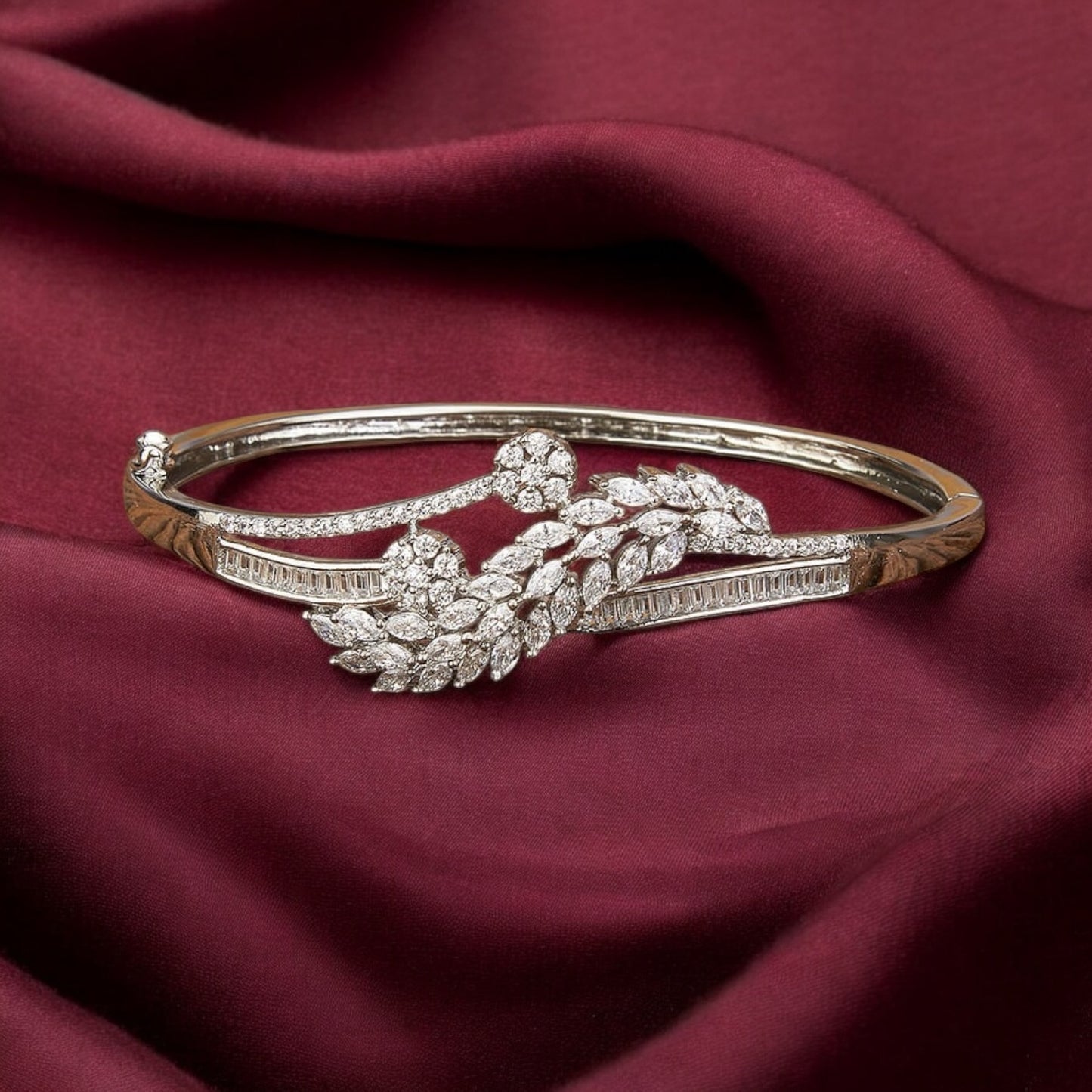 423601 Cubic Zirconia Classic Kada With Rhodium Plating-White