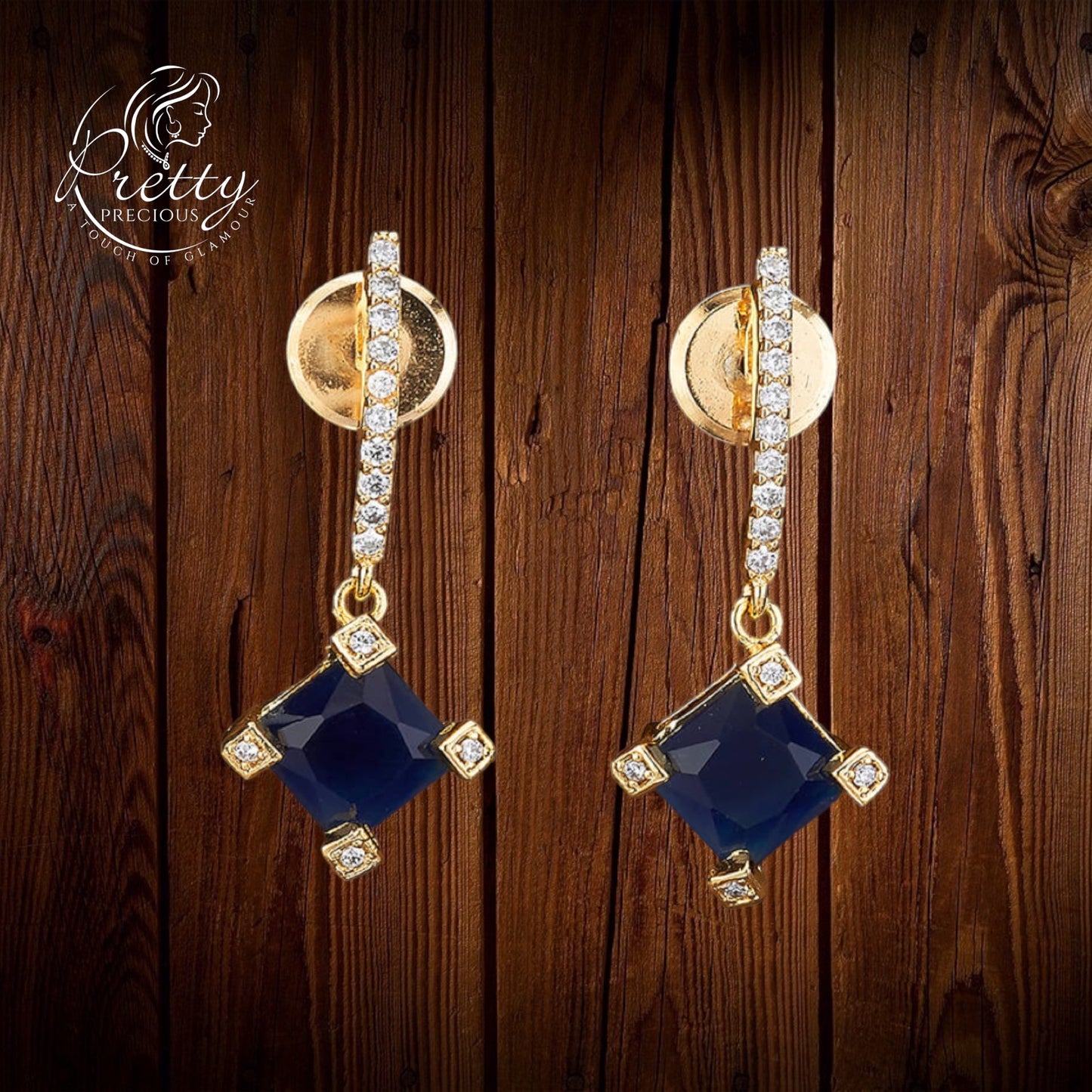 422391 Cz Short Earring With Gold Plating