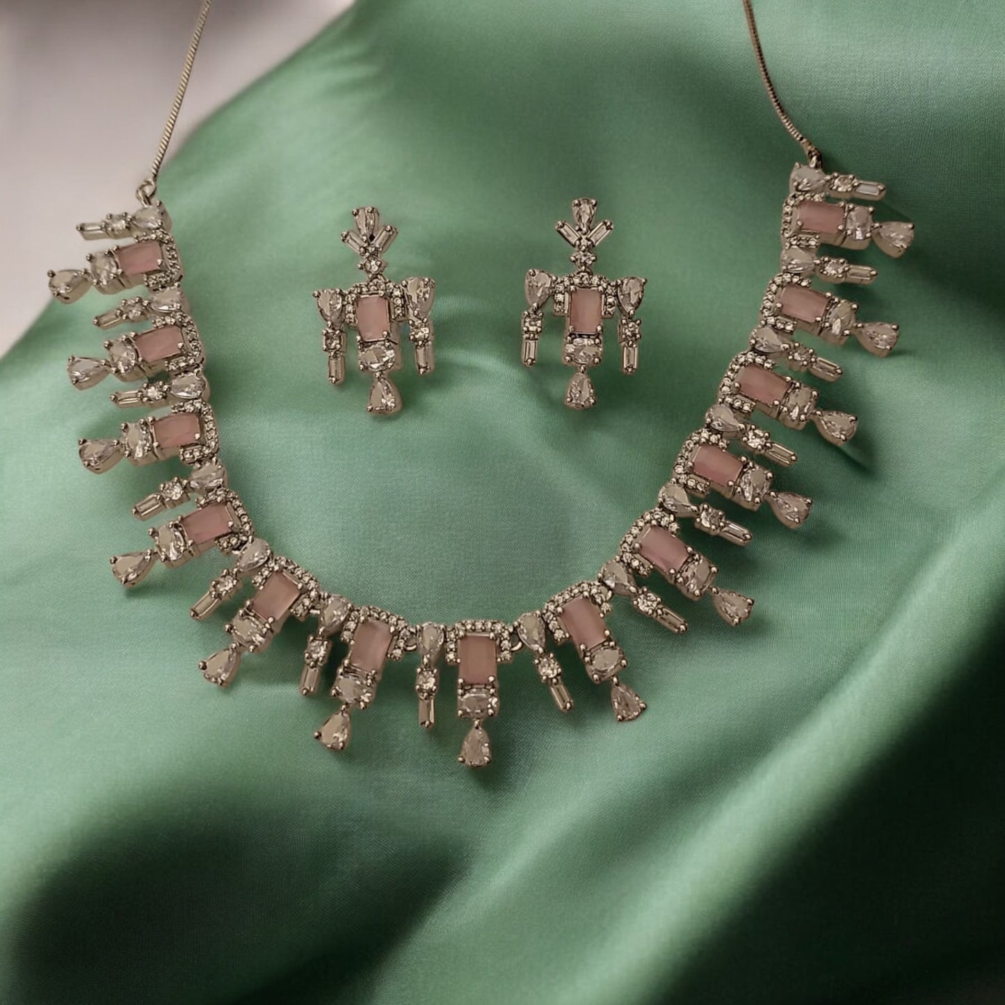 96209-NS Cz Delicate Necklace-Pink