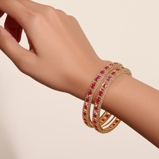 429814 Cz Bangles With Gold Plating-Size 2.6 (Ruby)