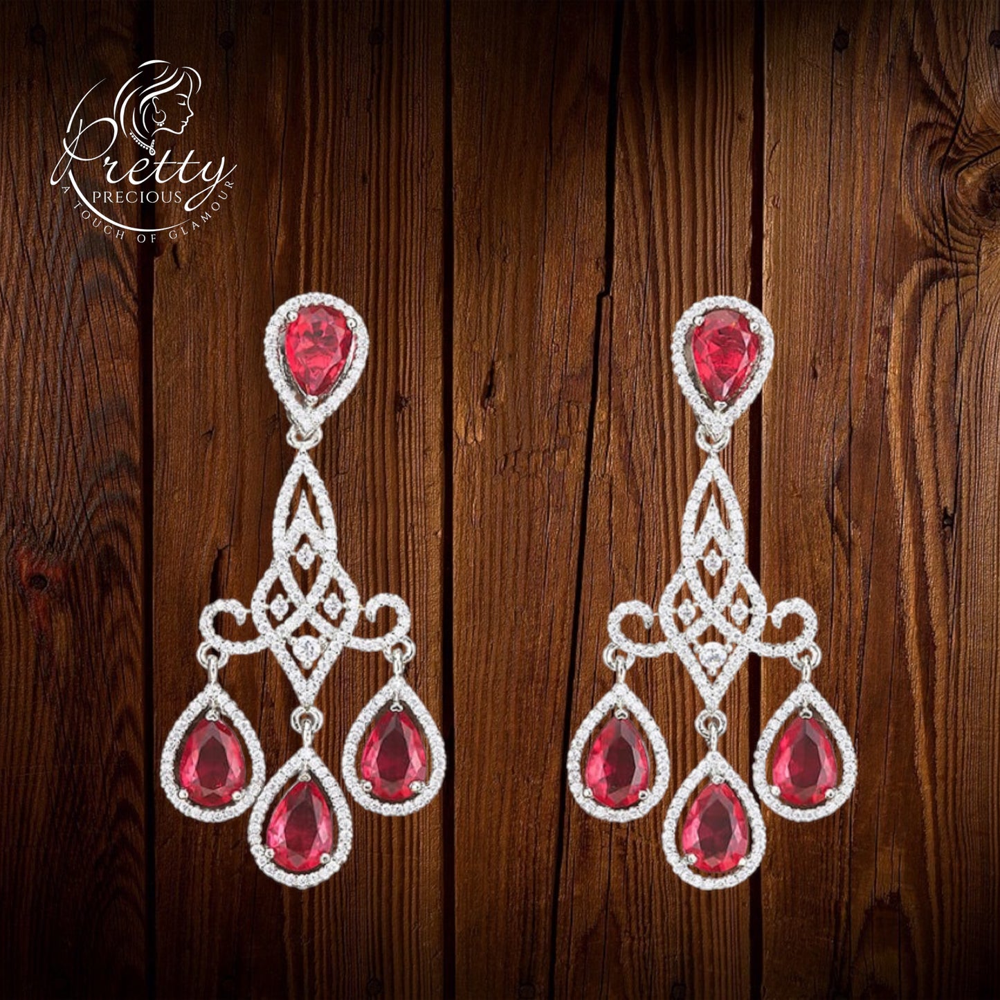 427112 Cz Short Earring With Rhodium Plating-Rani